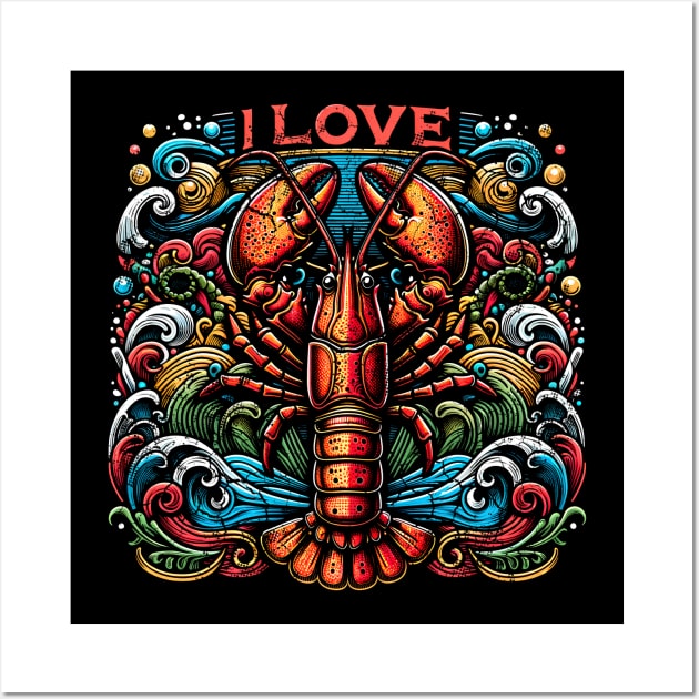 I Love Crawfish Boil Crawdad Crayfish Mudbugs Wall Art by E